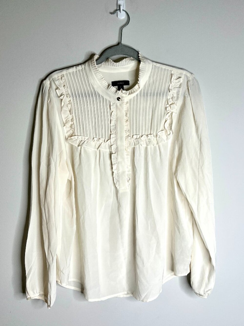 J. Crew 100% Silk Popover Ruffle Mock Neck Top Victorian Modest Cottagecore Sz L